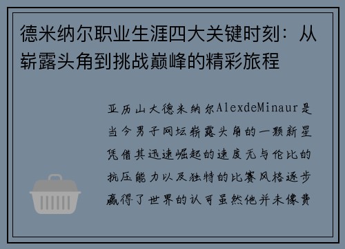 德米纳尔职业生涯四大关键时刻：从崭露头角到挑战巅峰的精彩旅程