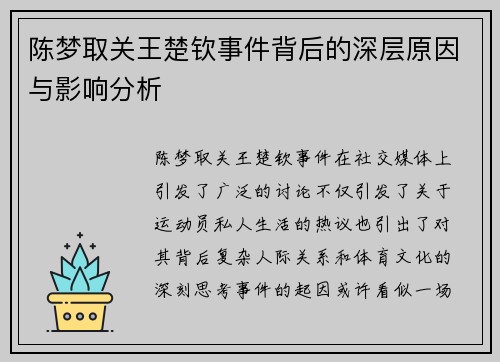 陈梦取关王楚钦事件背后的深层原因与影响分析